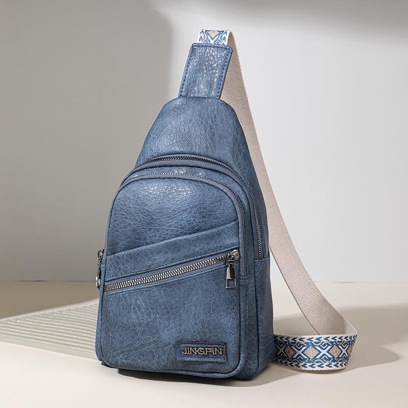 Women's Leather Chest Bag Solid Color Crossbody Bag Stitching Waist Bag Colorful Shoulder Straps