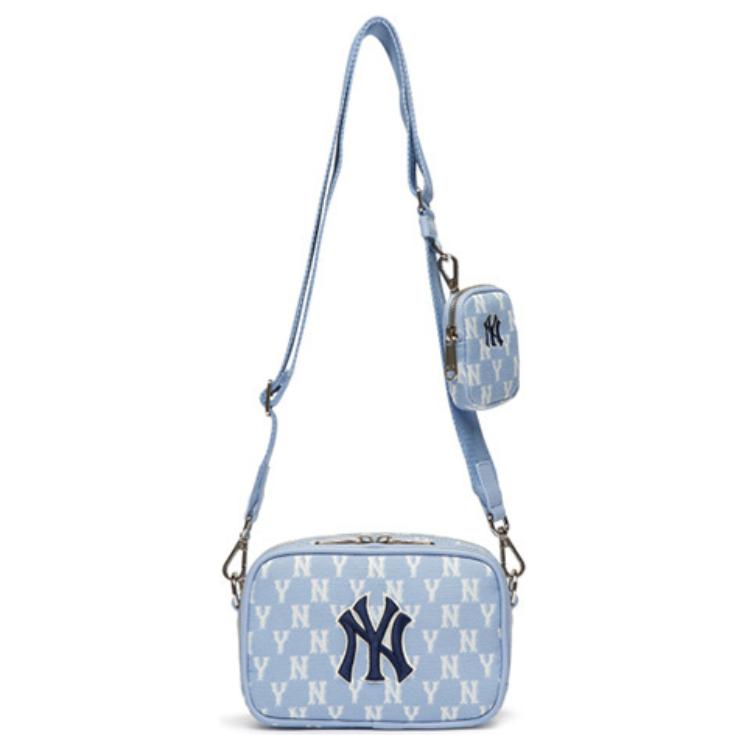 New MLB Monogram Collection Polyester Combo Bag Camera Bag Crossbody Bag Shoulder Bag Unisex Haze Blue White 3ACRS022N-50BLL