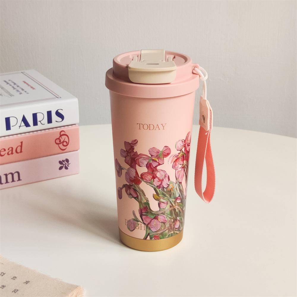 

Термокружка для женщин с красивым внешним видом, переносная кофейная кружка из нержавеющей стали, двойная чашка для фруктового чая 528ml