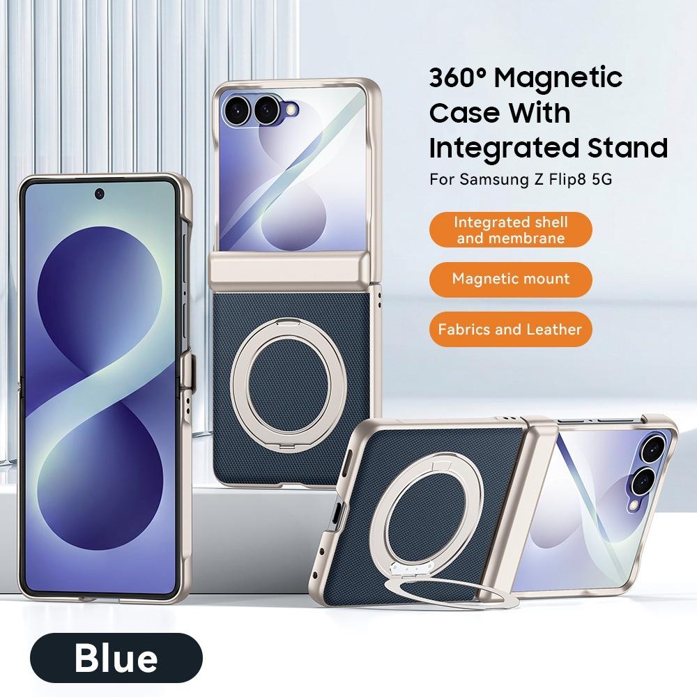 Applicable to Samsung ZFlip8 mobile phone case 360 rotating magnetic suction bracket flip7 all-inclusive shell film integrated electroplating plain