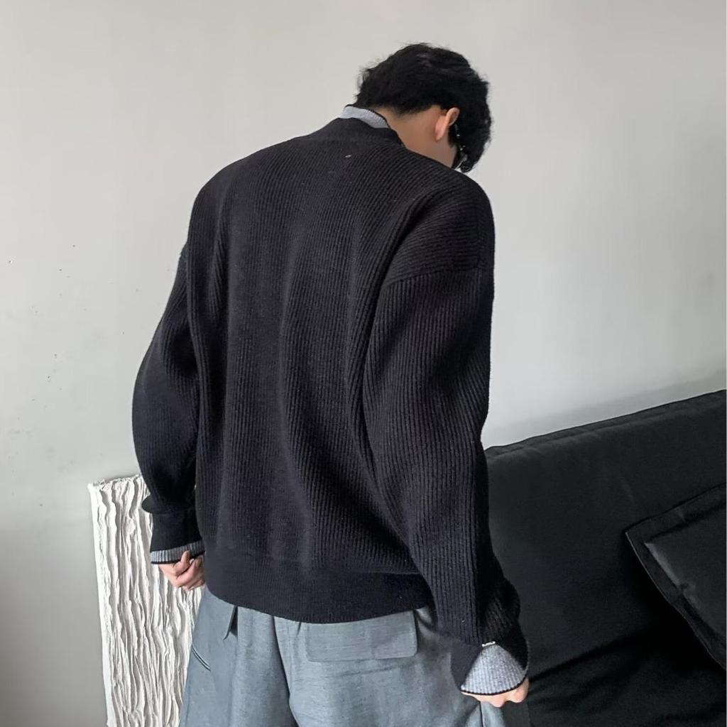 Niche Fake Two-piece Contrasting Color Double-layer Turtleneck Sweater Men's Autumn Popular Style Simple Casual Knitted Sweater Top