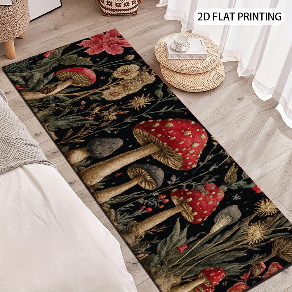 1 Stück Vintage Pilz & Blume Rutschfester Waschbarer Teppichläufer für Eingangsbereich, Wohnzimmer, Schlafzimmer & Terrasse