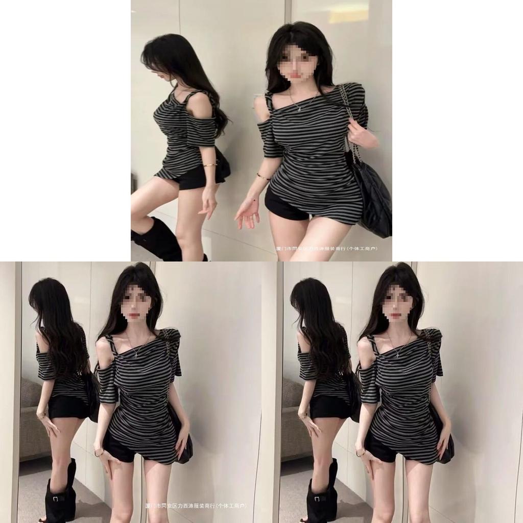 Oversized Striped T Shirt For Women With Asymmetric Splicing Summer Casual Wear