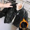 Children's Winter Motorcycle Leather Jacket with Fleece Lining - Unisex Style WE133