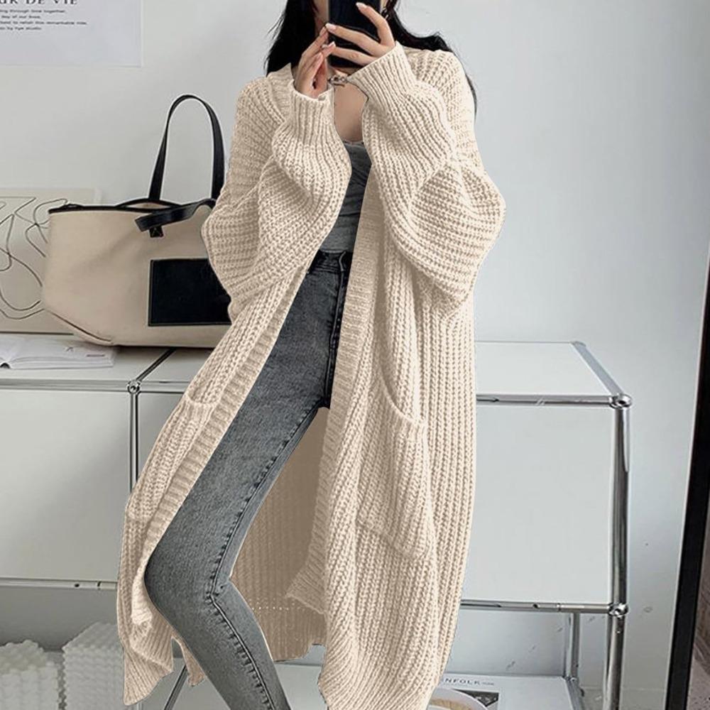 Mid-Length Lazy Style Casual Knit Cardigan Women Spring Autumn Winter Loose Versatile Long Sleeve Sweater Coat