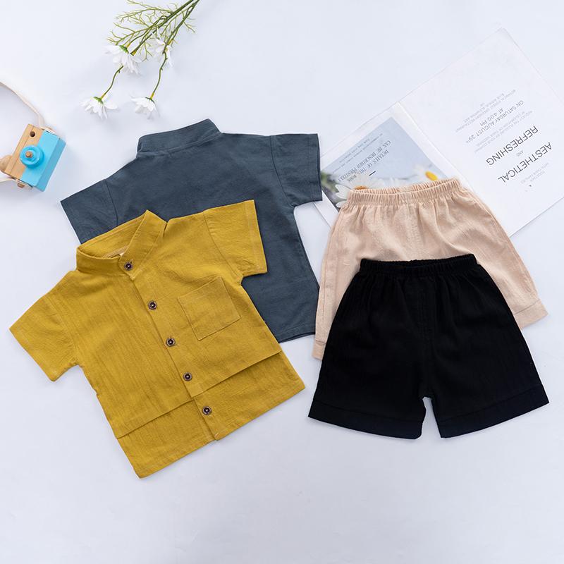 Sommer Baby Gutter Solid T-skjorte Topper+Shorts Antrekk Klessett