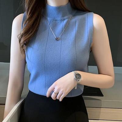 Sommer Damen Hemd Oberteile Lässig Ärmellos Einfarbig Rollkragen Gestrickte Bluse Damen Damen Oberteile Mode Kleidung EMA