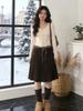 Women's High-Waisted Retro Brown Pleated Corduroy Midi Skirt