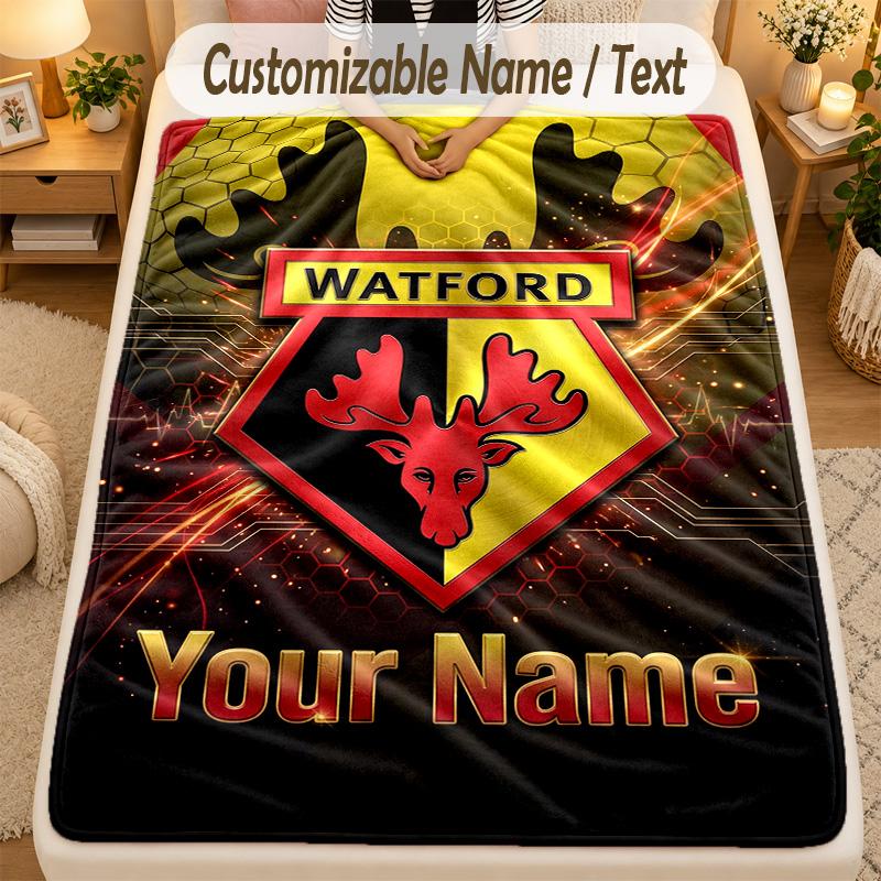 Flannel BlanketWatford FC Custom Name Text Personalized Soft Warm Throw Blanket Home Decor Gift