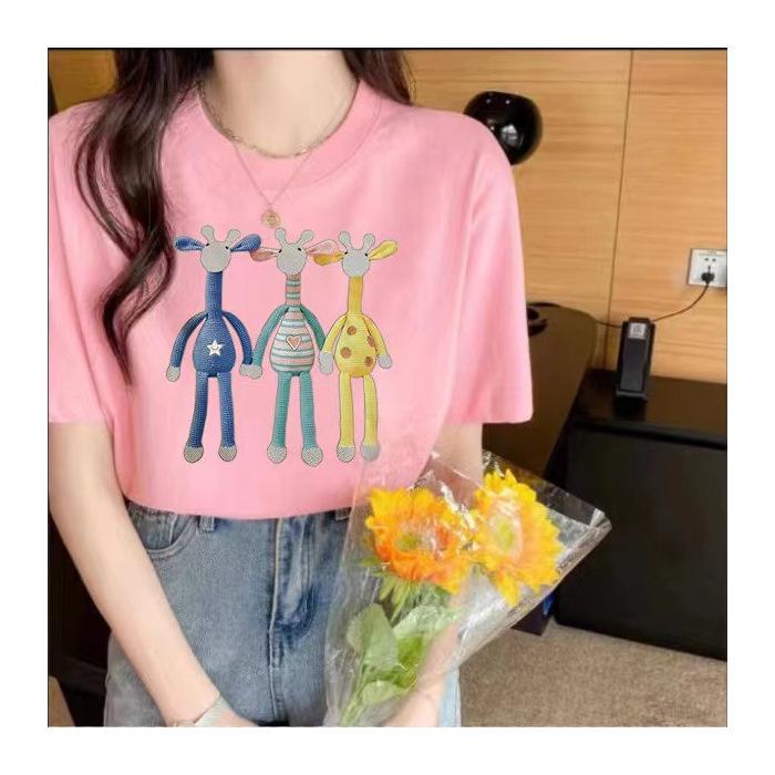 Cotton T-shirt women's American retro 2025 summer new round neck short sleeves