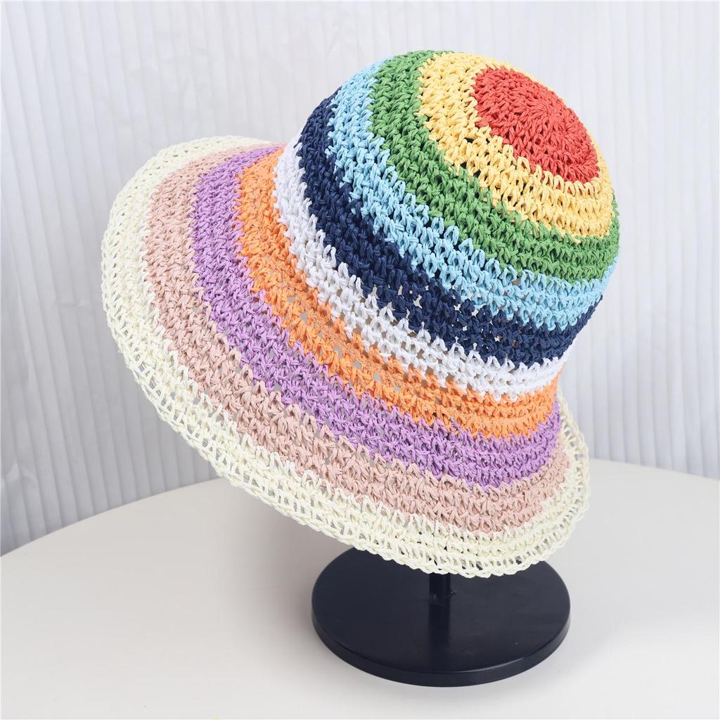 Damen Sommer Regenbogen Dopamin Breitkrempen Sonnenhut - Atmungsaktiv, UV-Schutz.