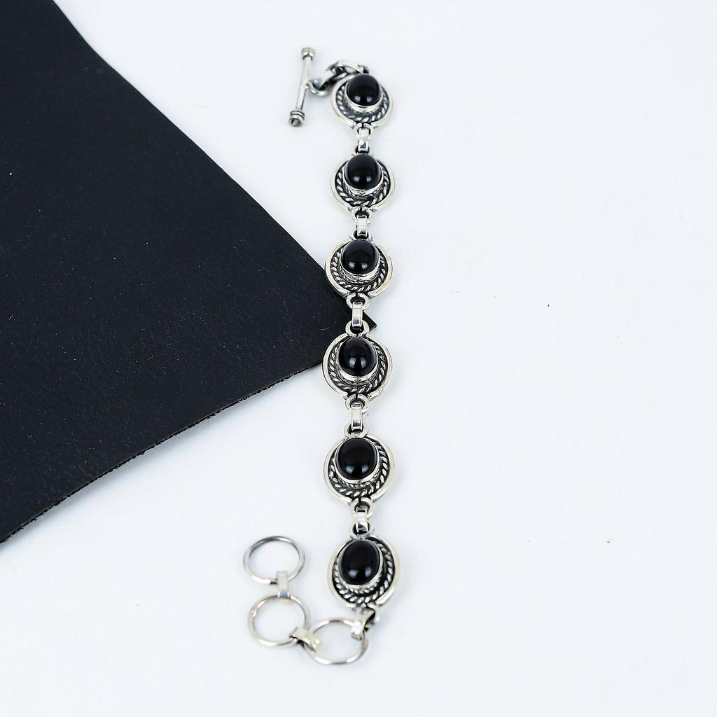 Natur Edelstein Schwarzer Onyx Handgefertigt 925 Sterling Silber Armband, Schwarzer Onyx Armband Für Ehefrau , Unisex Armband, Hochzeitsgeschenke Für Liebe