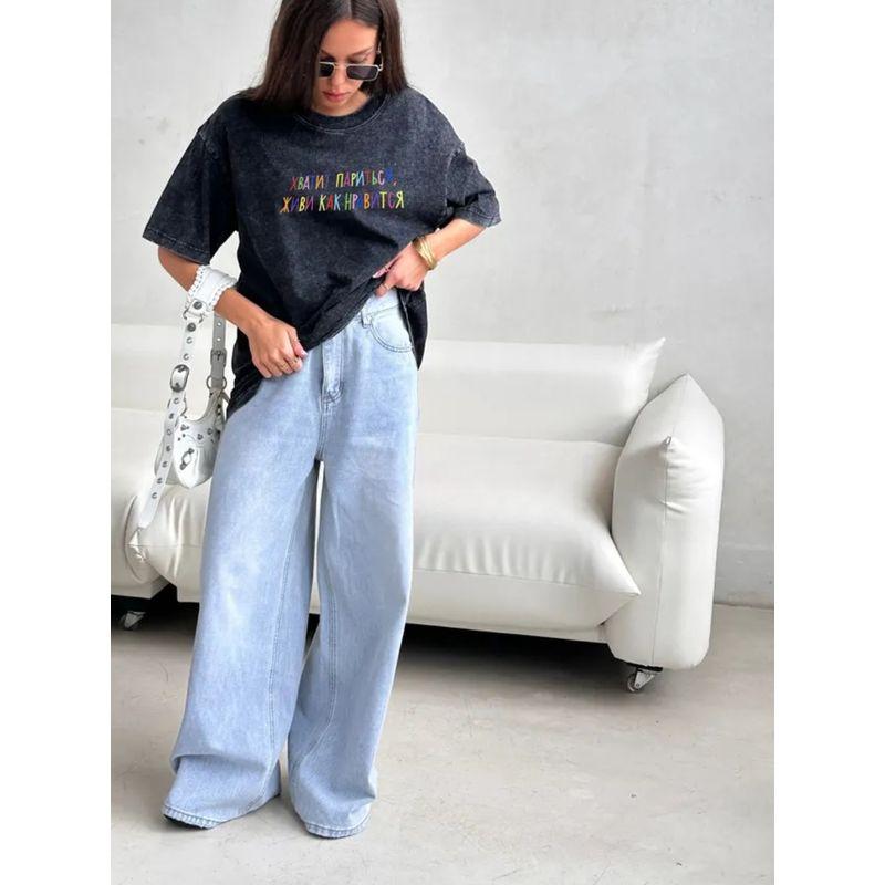 Western Style Fashion Washed Old Loose Print Cotton T-shirt Top Loose Printed T-shirt Top