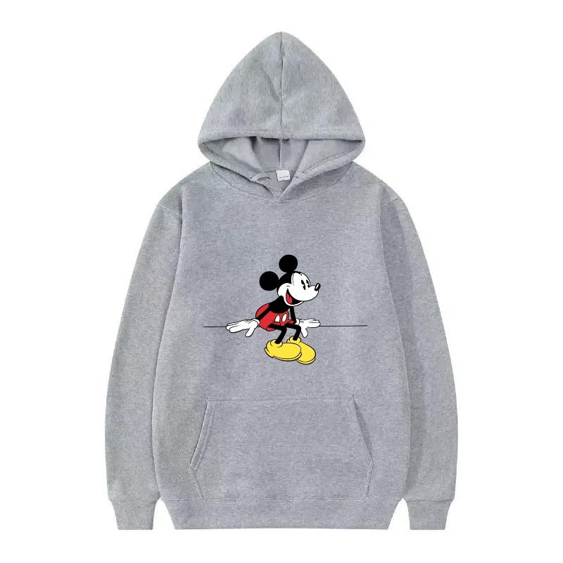 Disney Mickey Mouse Pattern Woman Fleece Sporty Loose Grey Winter Tops Clothing Pullovers Ladies Cheap Hoodies Men Sweatshirts
