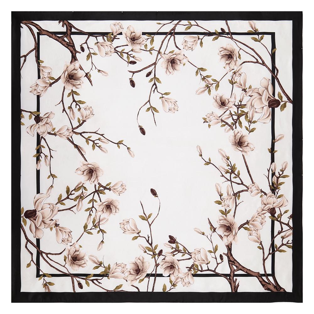 Summer Casual Rose Printed Hijab Bandana Square Satin Silk Scarf For Muslim Woman Hairband Ladies Wraps Headband 85*85Cm