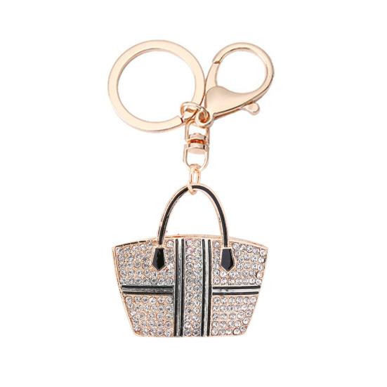 Tote Charm Keychain Rhinestone Enamel Tote Bag Charm with Key Ring Sparkly Handbag Keychain Purse Charm Gift for Women Girls Friends