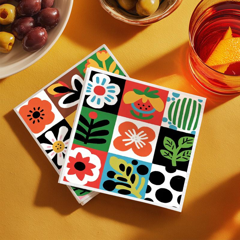 6PCS Cleaning Dishcloths Reusable Kitchen Dish Towels Retro Memphis Style Floral Cloth Absorbent Lint Free Dishcloth Washable Duster Rags Tea Towels