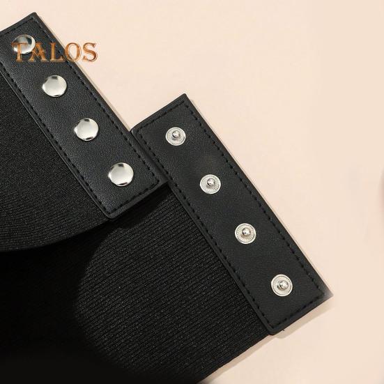Women Lace-up Corset Wide Elastic Waist Belt Faux Leather Slimming Body Waistband Dress Shirt Decoration