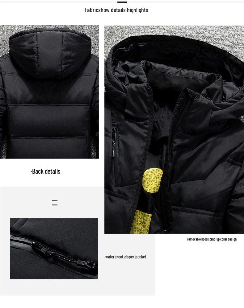 Men's European and American Winter Hooded Business Casual Warm Coat