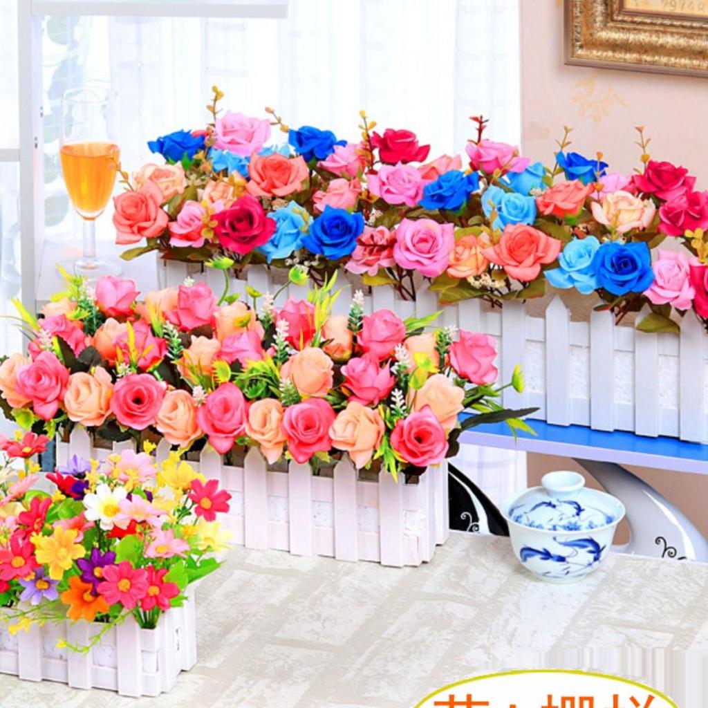 Artificial Flower Fence Arrangement for Home Décor: Silk, Plastic, and Dried Rose Flowers. Perfect for Living Room Decoration.