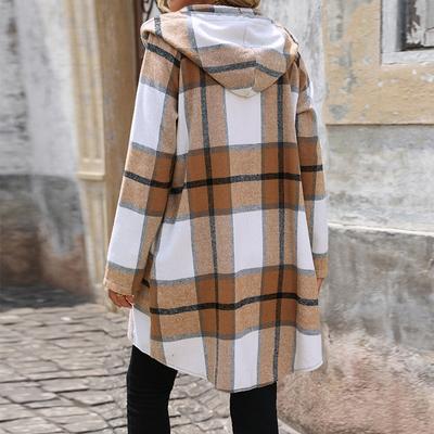 Damenmode Casual Plaid Print Herbst Winter Langarm Kapuzenjacken & Mäntel