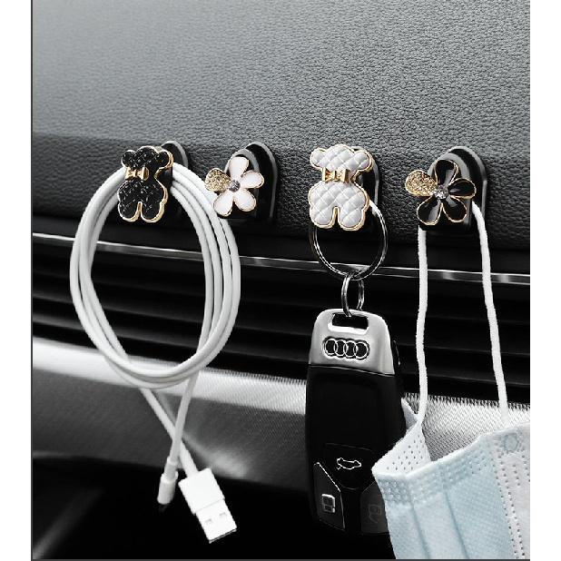 Mini Hook In The Car Center Console Seat Back Camellia, Bear, Multi-functional Storage ABS Data Cable Small Hook Auto