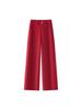 Women's Loose Autumn Winter Straight Leg Red Casual Pants - Slimming Wide-Leg Banana Shaped Sweatpants