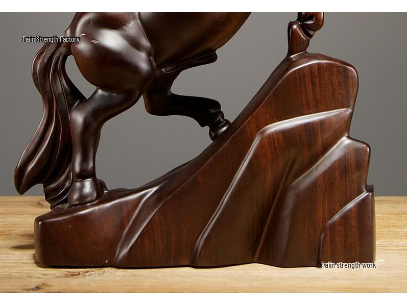 Ebony Wood Horse Carving: Solid Wood Ornament for Success - Handcrafted Home & TV Cabinet Decoration, Opening Gift
