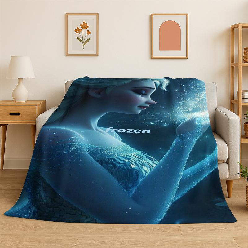 Cartoon Frozen Elsa Anna Princess Girl Flannel Blanket Soft Warm Throw Blanket for Bedroom Living Room Bed Travel Picnic Kid