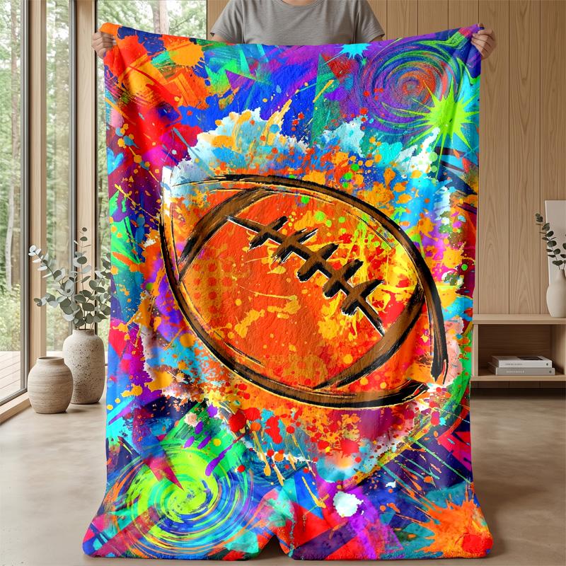 Colorful Football Artwork Blanket Personalized Name Flannel Blanket Soft Cozy Plush Throw for Sofa Bed Lightweight Home Decor