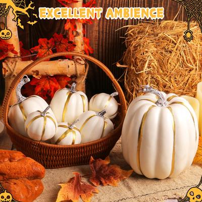7 calabazas artificiales de tamaños surtidos, calabazas de espuma sintética, manualidades, estilo rústico de granja, centro de mesa de otoño para decoración de repisa de chimenea de Halloween
