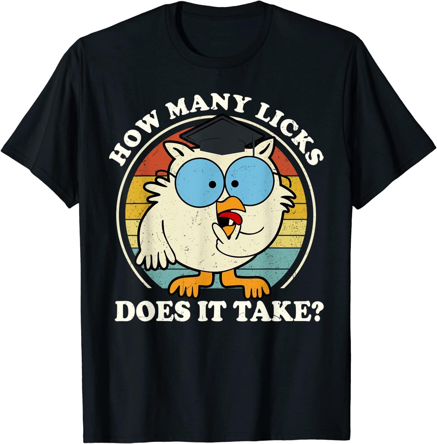 Funny Owl How Many Licks Does It Take Retro Vintage Unisex T-Shirt S разноцветный