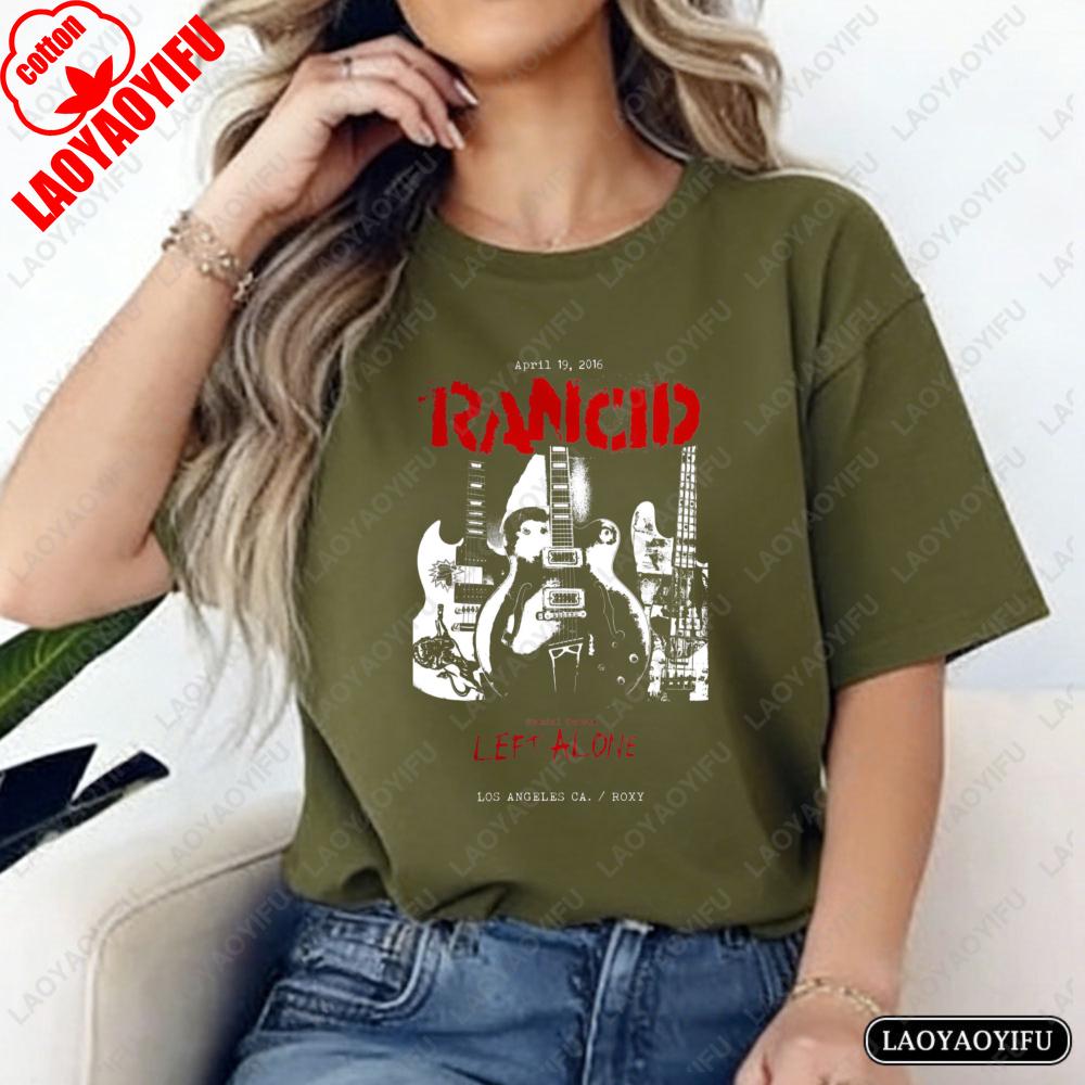 Rancid Guitar Print TShirt Vintage Punk Fashion Unisex Tops Streetwear Punk Rock Fan Cotton Tee Classic Band Clothes Women Unisex
