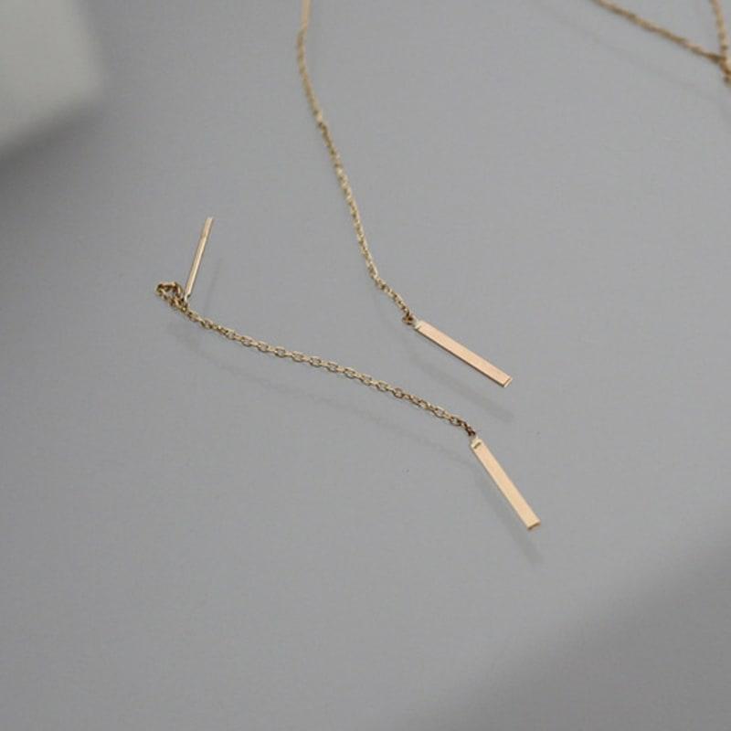 Modernlike 14k Gold Stick Chain Drop Earrings