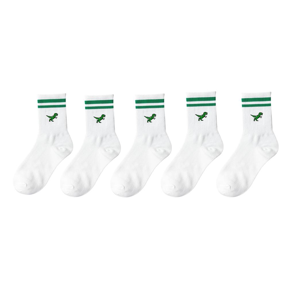 Men and women green striped cartoon dinosaurs cute comfortable socks, breathable sweat absorption deodorant Crew Socks