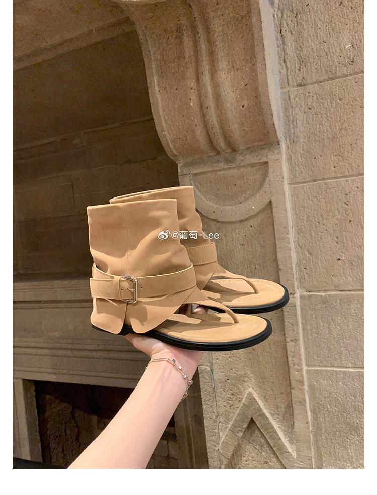 Fashion Toe Cool Boots Cover Boots Summer New Leather Fashion Round Head Personalized Herringbone Sandals