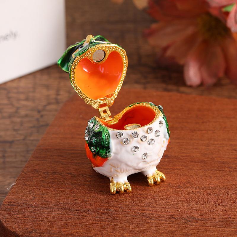 1pc Colorful Rhinestone Owl Jewelry Box, Enamel Mini Box, Exquisite Desktop Ornament Storage Box For Jewelry Storage