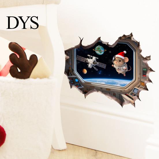 Mouse Hole Wall Decal 3D Christmas Sticker, Waterproof PVC Decal, Creative Festive Home Decoration Scene Easy Apply for Holiday Living Room