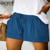 QICED Women's Casual Loose Elastic Waist Plus Size Shorts with Pockets Trousers
