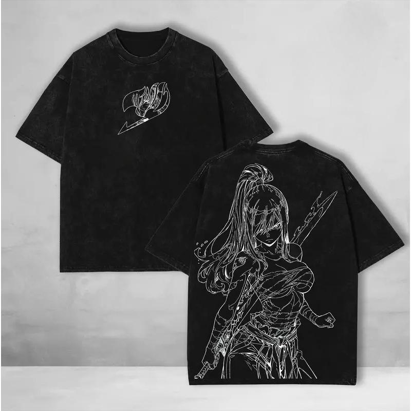 

Hot Anime Fairy Tail Clothing Men Women Short Sleeve Tshirts Washed Cotton Tee Retro Oversized T-shirt Harajuku T Shirt XXL чорний
