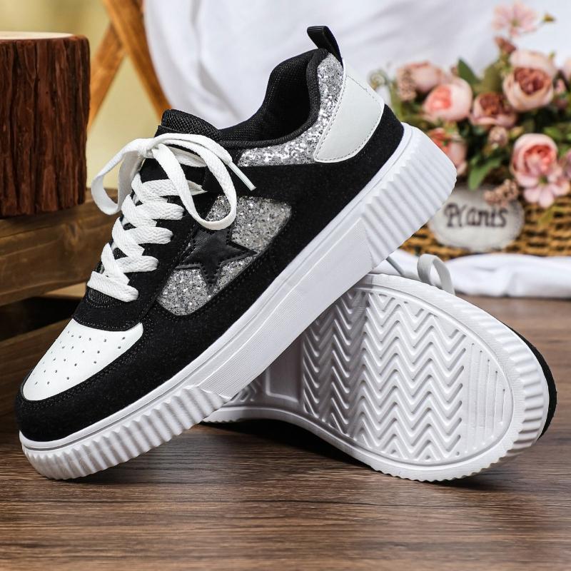 Trendy Women Board Shoes Walking Flats Fashion Sequin Casual Sneakers Daily Versatile Leisure Shoes Breathable Flat Shoes