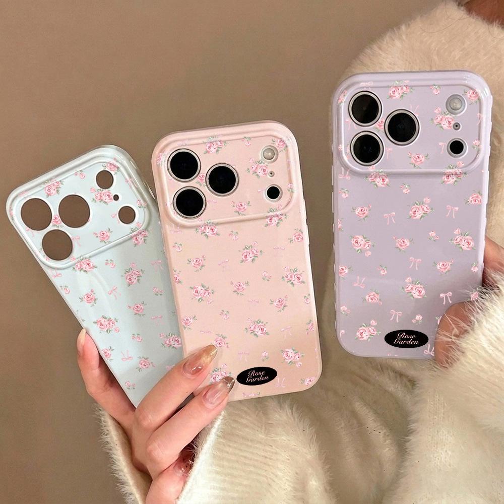 Fog Purple Floral Rose for iPhone17 Apple 16promax Mobile Phone Case 15 Large Windows 14 All-inclusive 13
