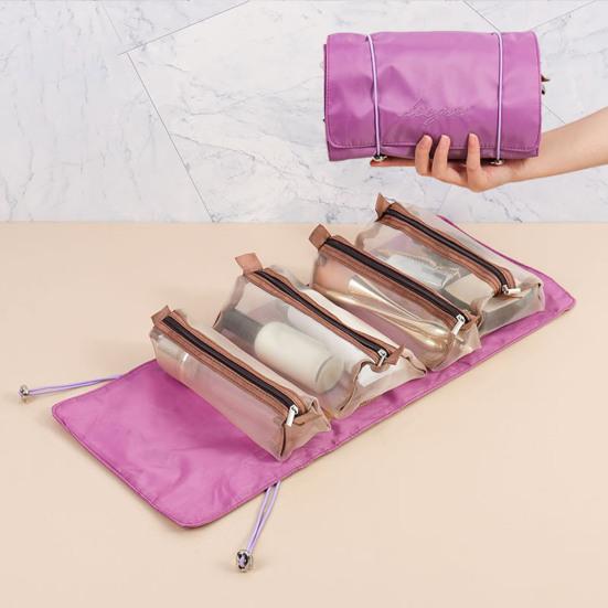 4-in-1 Makeup Bag for Women Detachable Mesh Cosmetic Storage Bag Folding Large-Capacity Portable Toiletry Organizer for Travel Business Trip