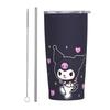 Sanrio Kuromi Stainless Steel Vacuum Insulated Tumbler Lid Straw Travel Mug Double Wall Water Coffee Cup 590ml Portable Leak-resistant Easy Clean Car