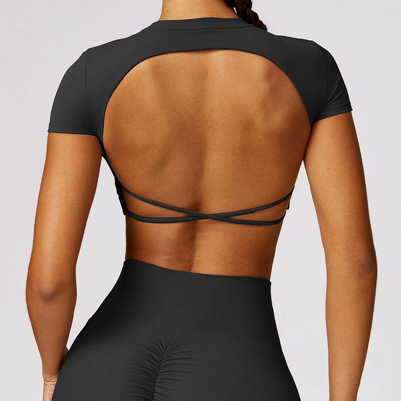 

Women s Short-Sleeved Workout Clothes Slim Looking High Waist Crop Top Sexy Advanced Black XL