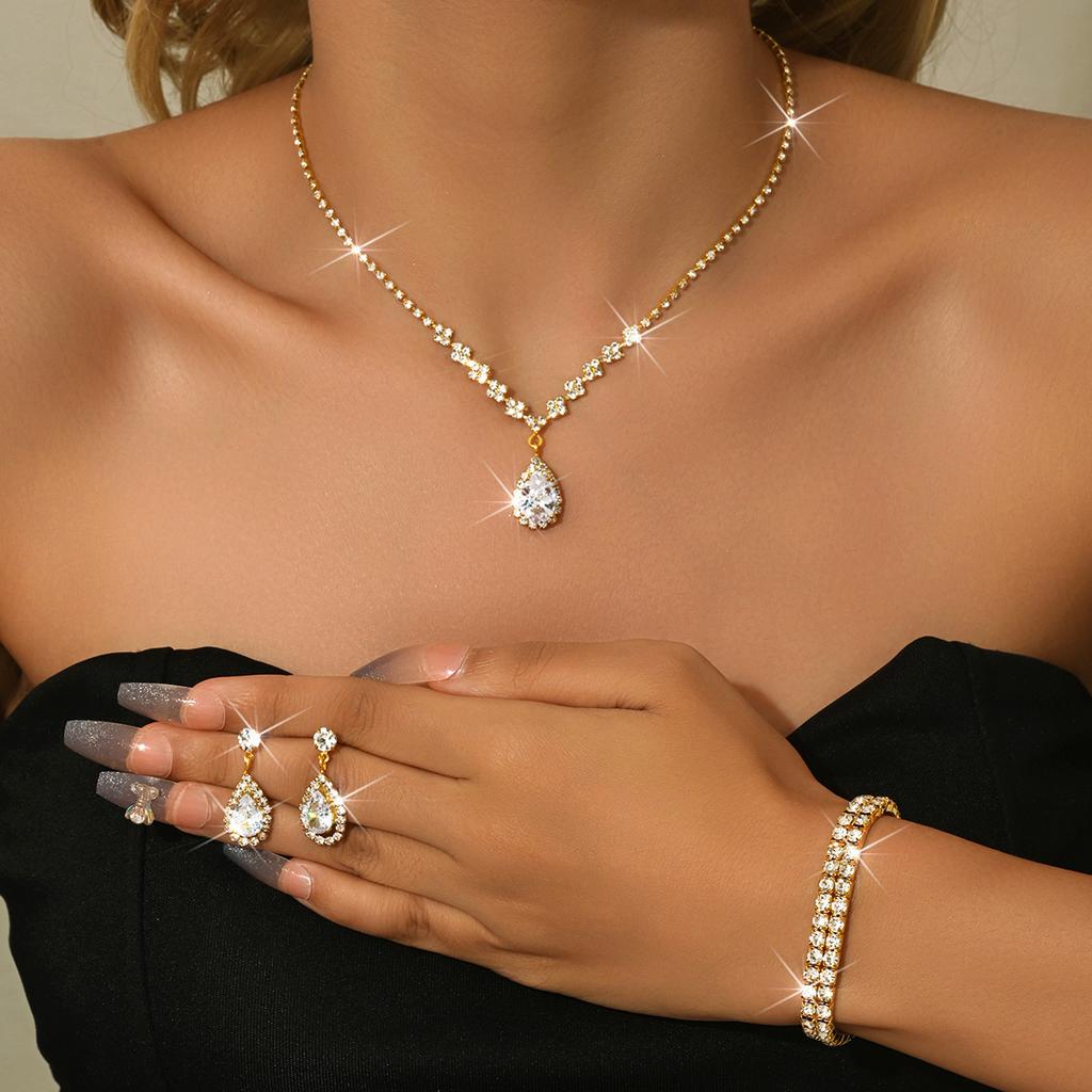 Brautschmuck Halskette Armband Set Strass Zirkon Hochzeitskleid Damen Hochzeitsaccessoires Premium Zweiteiliges Set