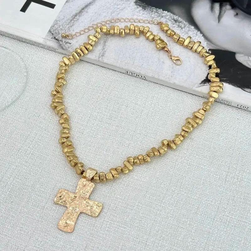 1PCS Irregular CCB Bead Necklace Alloy Cross Pendant Women's Fashion Gothic Necklace Steampunk Jewelry