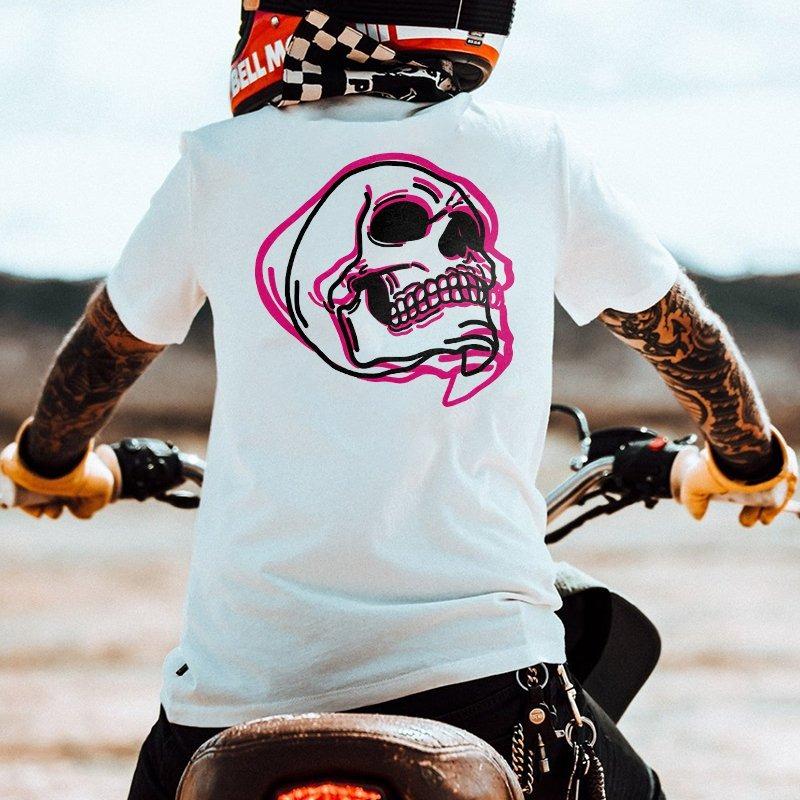 Cool Biker Drinking Beer Skull Graphic Men Cotton Tshirts Summer Punk Rock Clothes Halloween Party Tops Ropa Hombre Camisetas