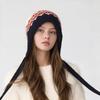 Women's Fair Isle Lace-Up Ear Protection Beanie: Thick, Warm Knitted Pompom Hat for Autumn & Winter