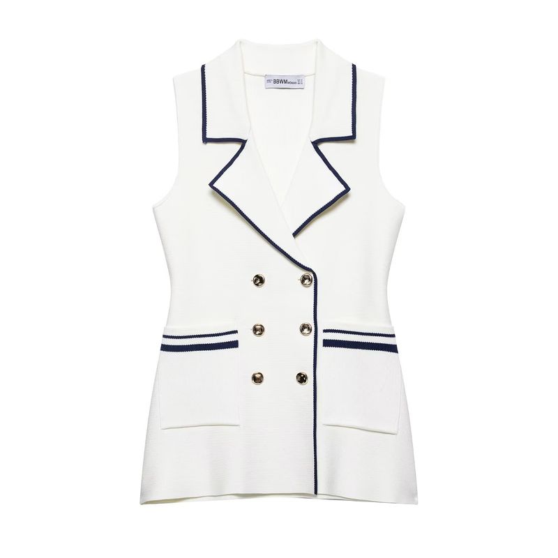 Kaslead New Arrival Women's Fashion Style Minimalist Trim Lapel Sleeveless Knitting Vest 4192059 080